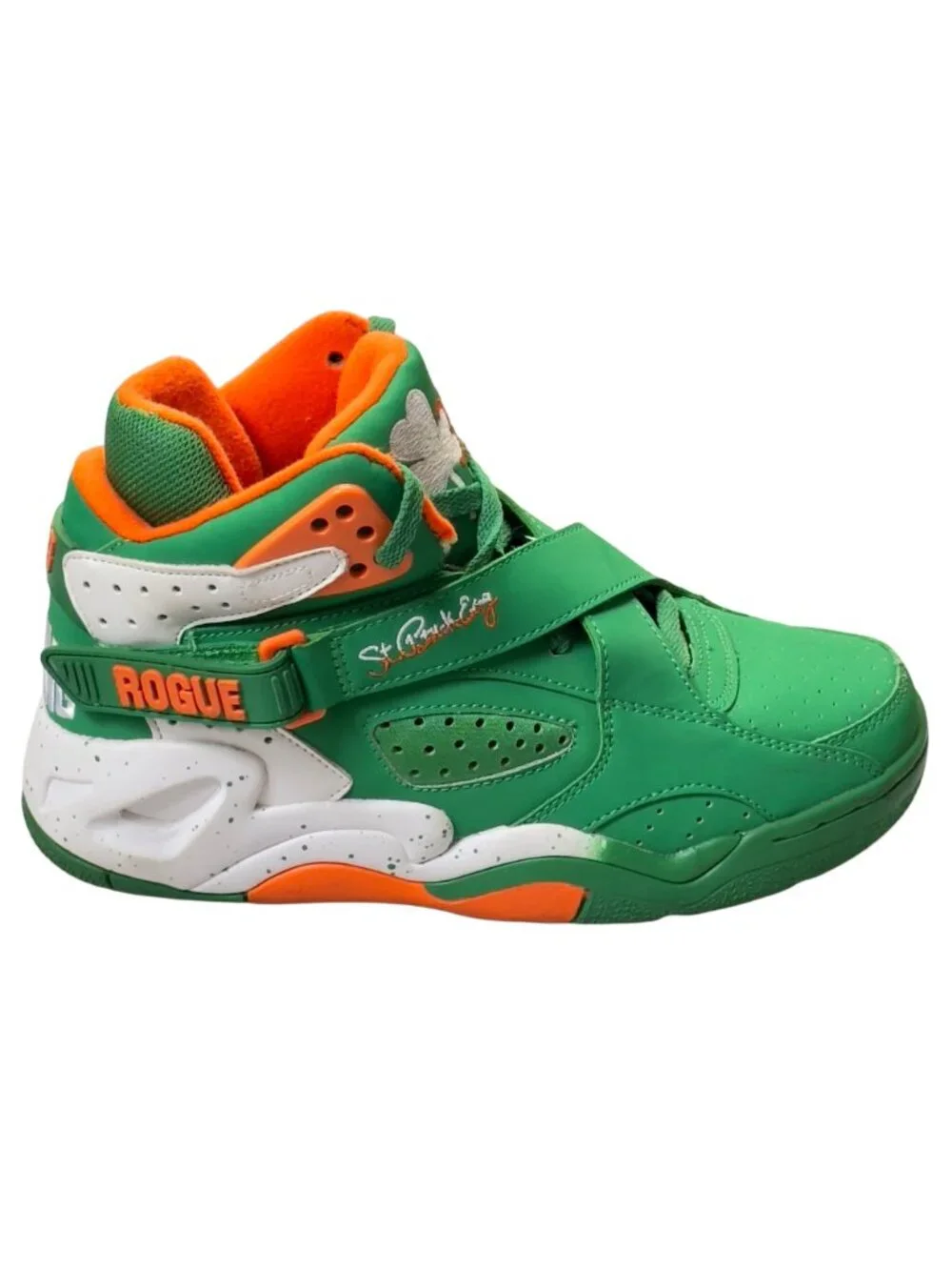 PATRICK EWING FOCUS Mens Shoes Green Orange Leather High-top Sneaker Basketball